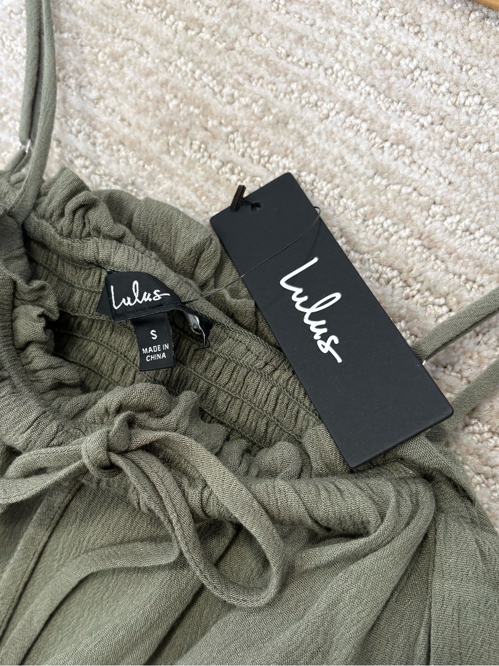 NWT Lulus Sincerely Yours Olive Green Ruffle Midi Dress Size Small Sundress - Picture 2 of 14